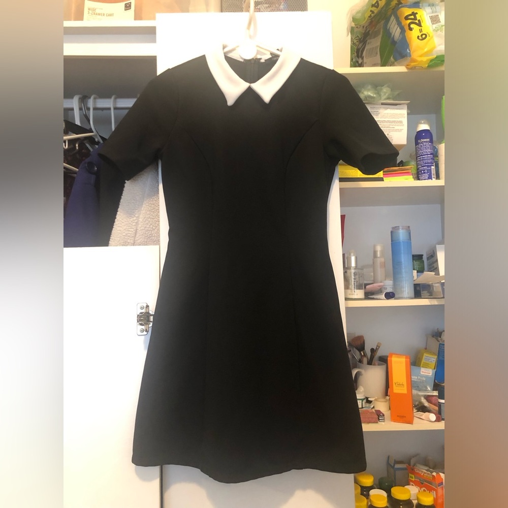 F21 White collared black slightly flare mini dress